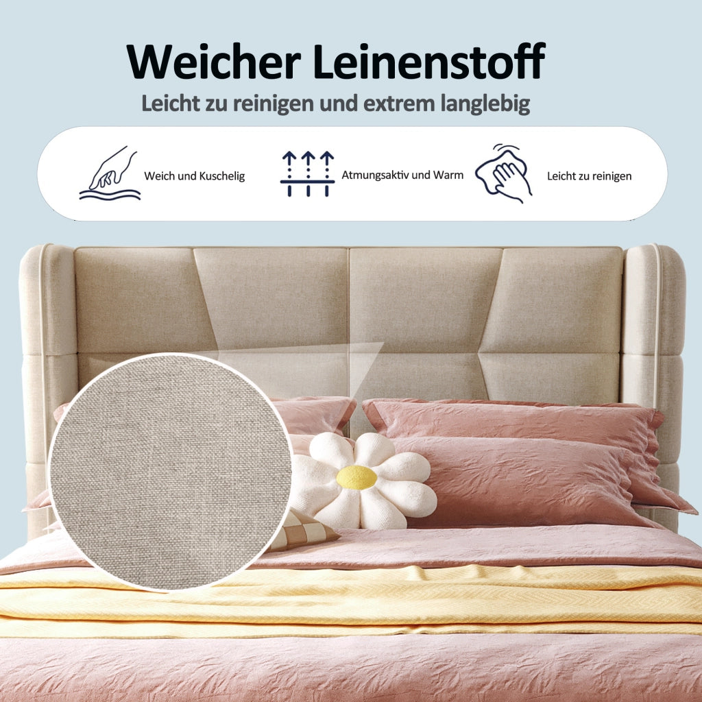 letto imbottito tessuto beige 90 x 200 cm