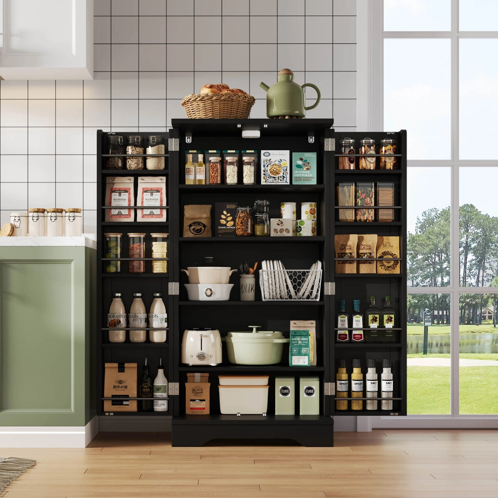 Armadio da cucina con LED - Zephmum - 120x60x40 cm - Nero - Luci sensore, ante regolabili