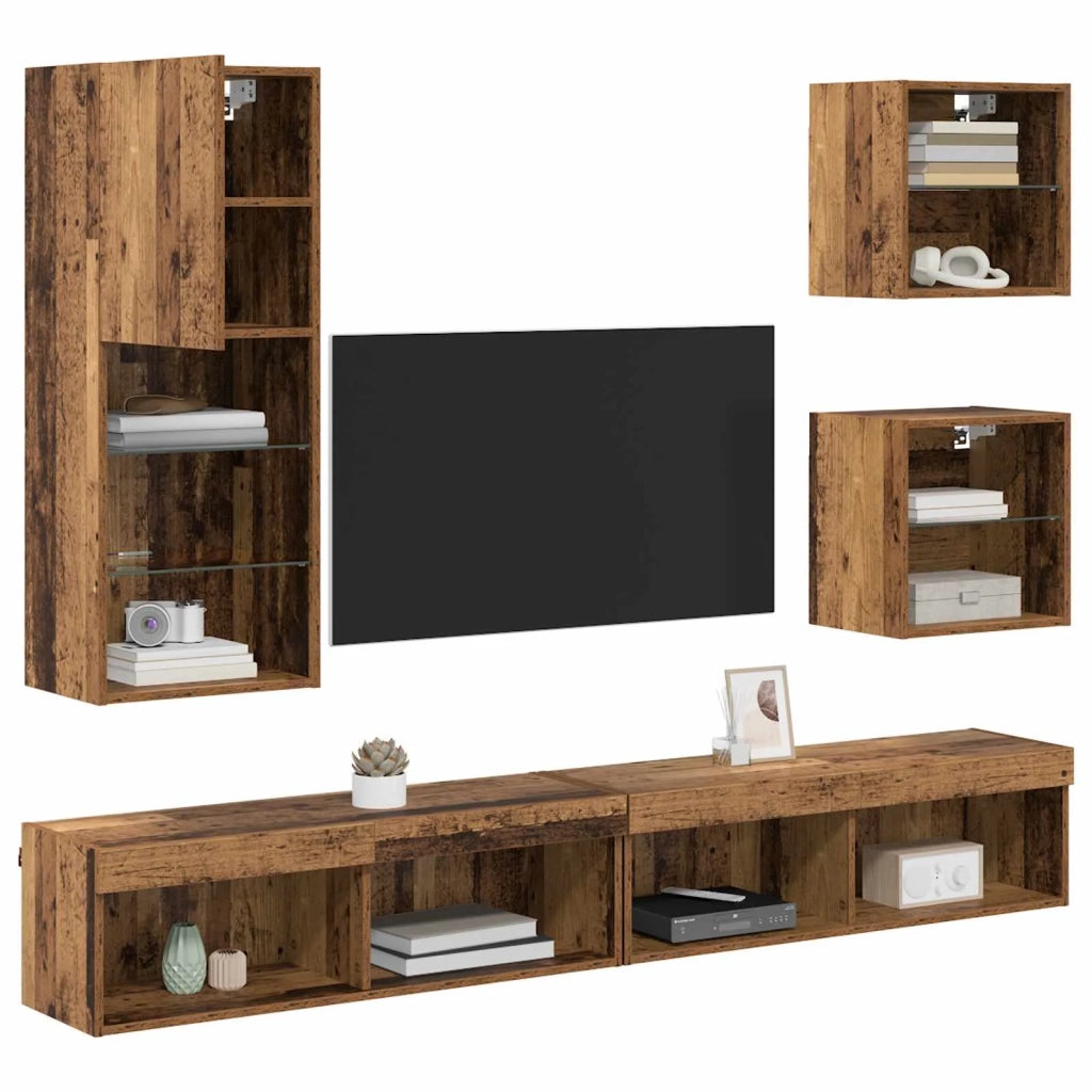 Mobile Porta TV con LED 5 pz-Credenza per TV Legno vecchio 518121