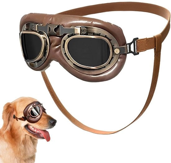 Occhiali da Cane - Design Retro - Protezione UV - Impermeabile al Vento - Cinturino Regolabile - Protezione Oculare - 14 x 7 cm - Occhiali da Sole per Cani