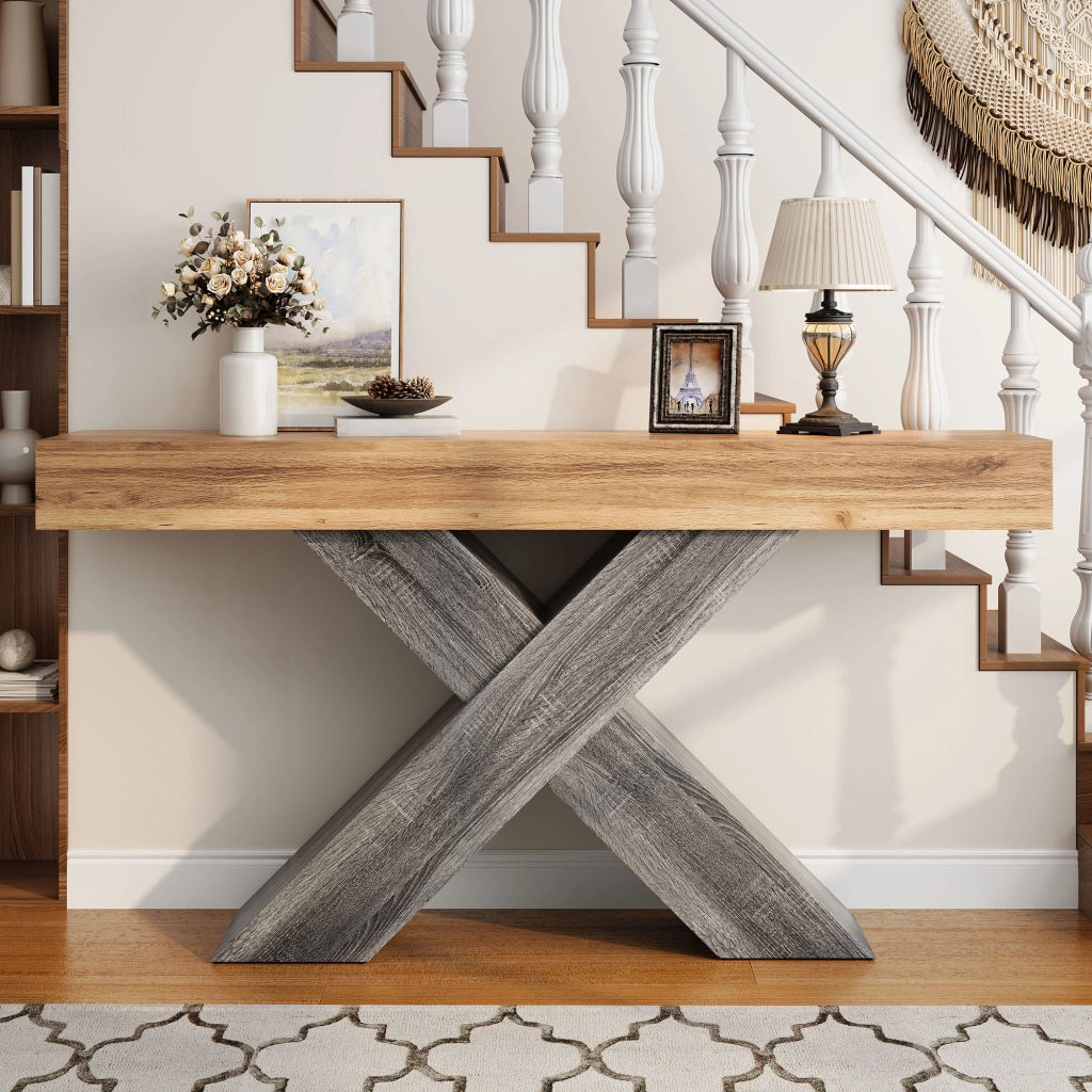 Tavolino Consolle con Gambe a X ¨C MINIMAL ¨C Effetto Legno, Truciolato, Salotto e Ingresso