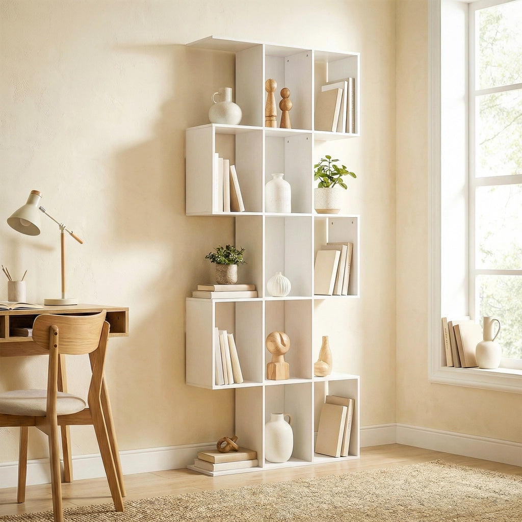 Libreria a S 5 Livelli ¨C Xylo ¨C Legno Bianco 80x24x200 cm