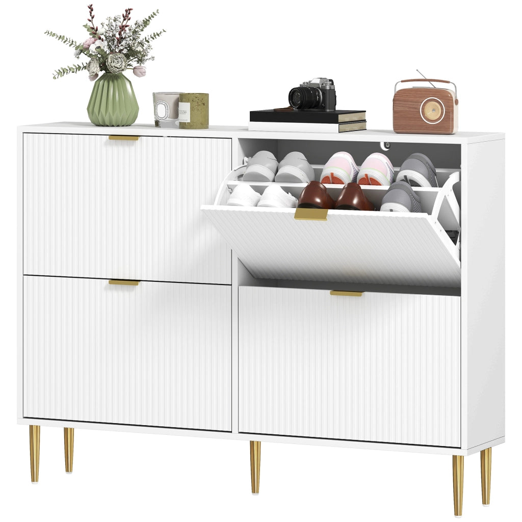 Mobiletto per Scarpe con 4 Ante e Ripiani Regolabili ¨C Minimal ¨C 105x24x91,5 cm Bianco