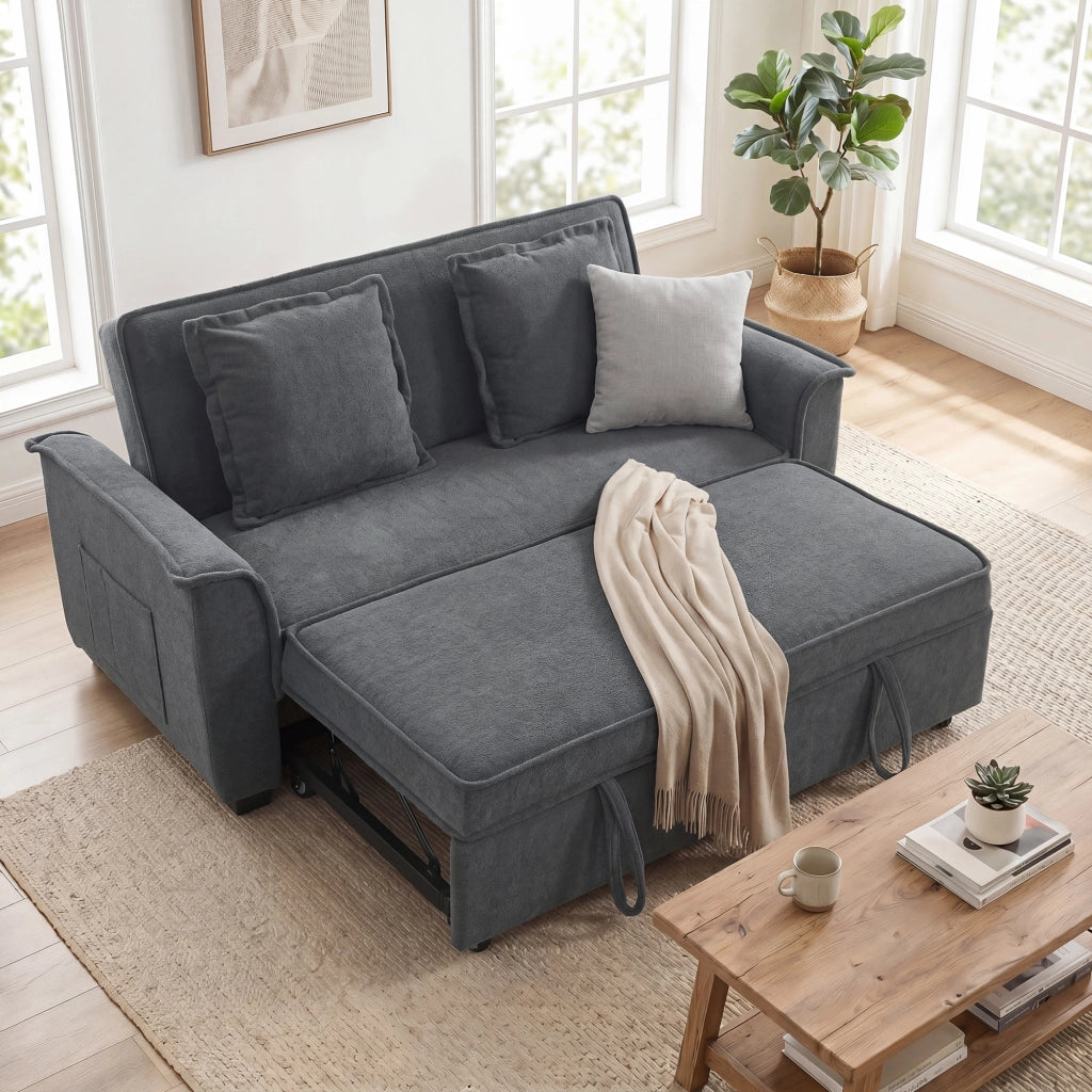Divano letto 2 posti con schienale regolabile e cuscini ¨C Minimal ¨C Grigio scuro