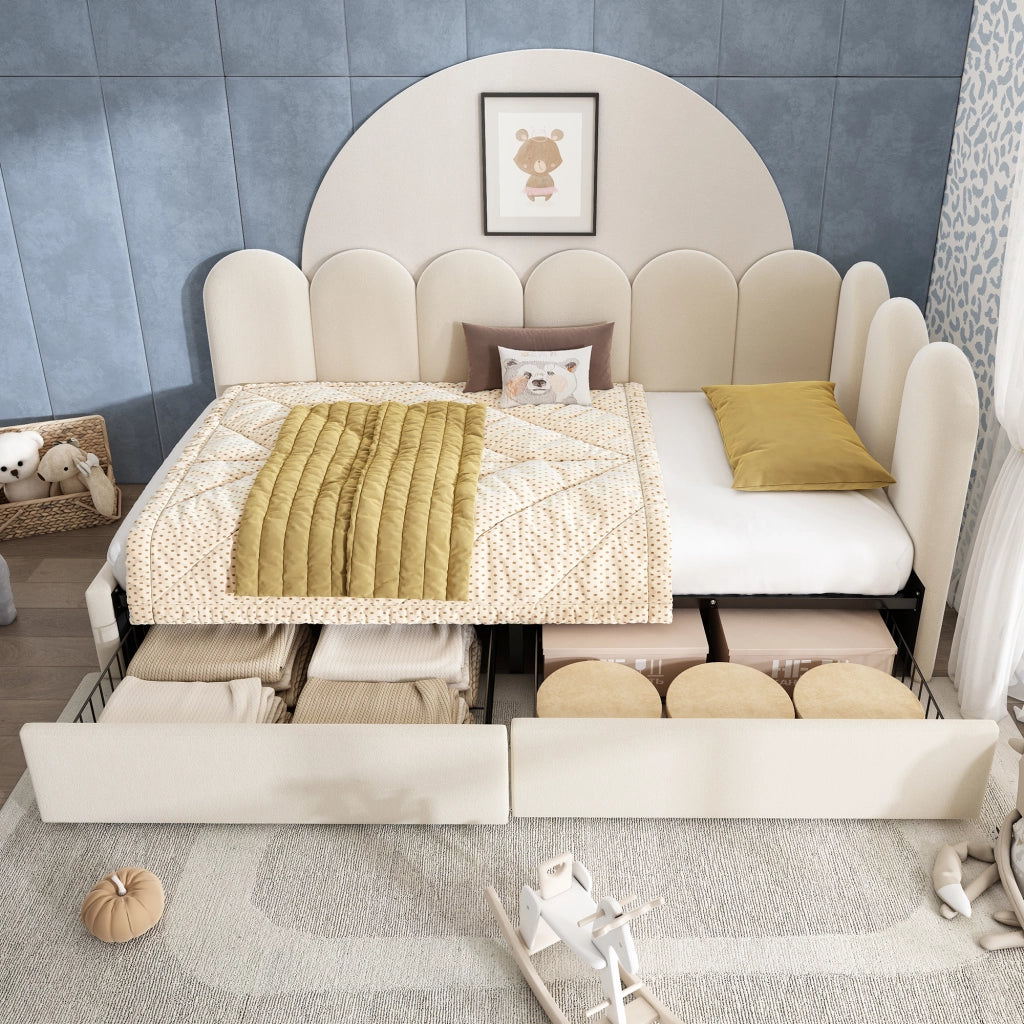 DESMIU Divano letto 90 × 190 cm 1 posto con 2 cassetti, senza materasso, in velluto, beige