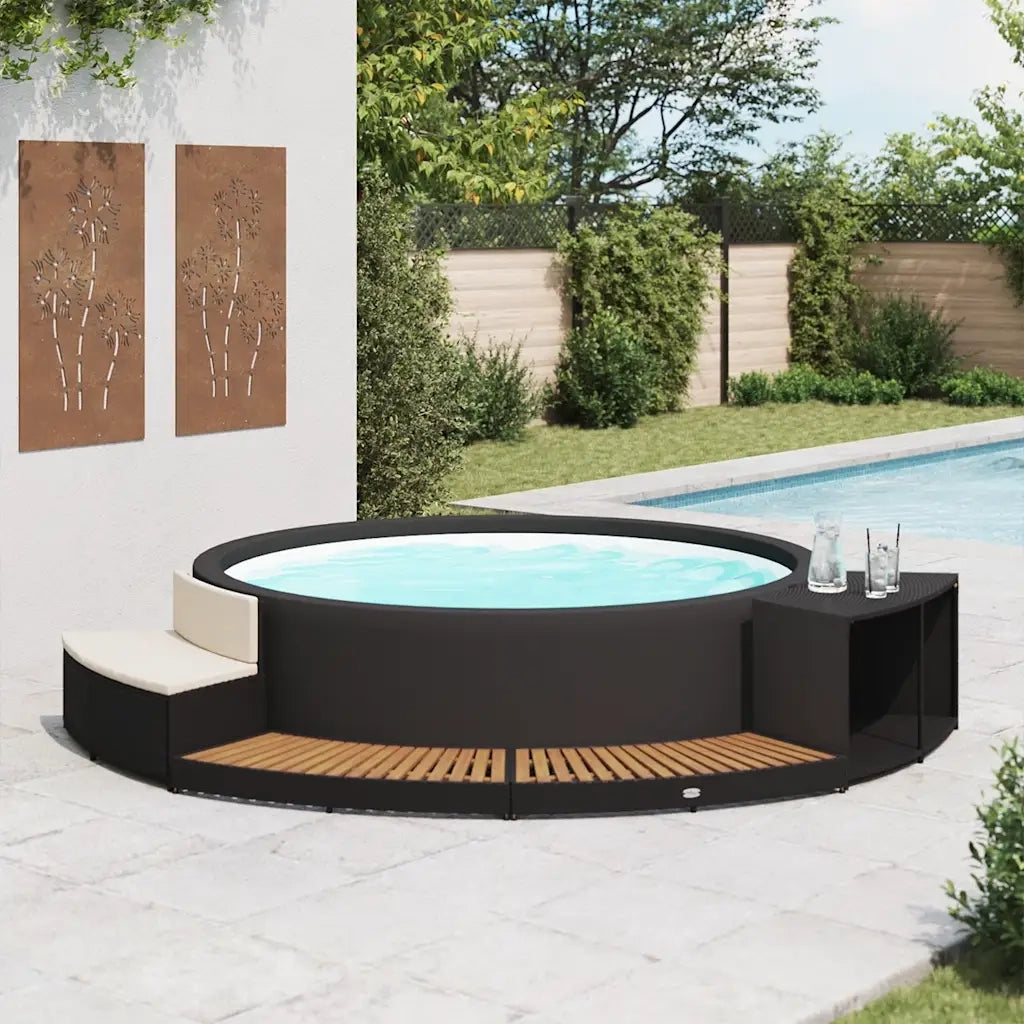 Bordo Spa Nero in Polyrattan e Legno d'Acacia CFW2707002