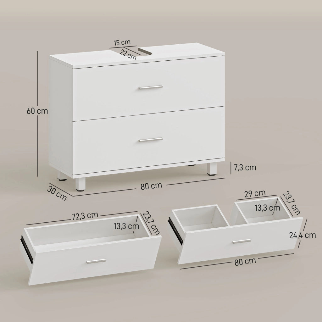 Mobile sottolavabo con 2 cassetti ¨C Xylo ¨C Bianco, 80x30x60 cm