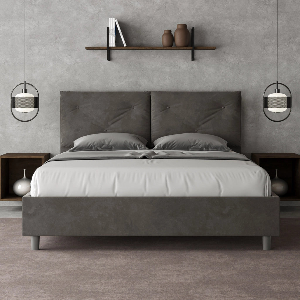 BS COM Letto queen size con rete imbottito 150x200 microfibra grigio Large