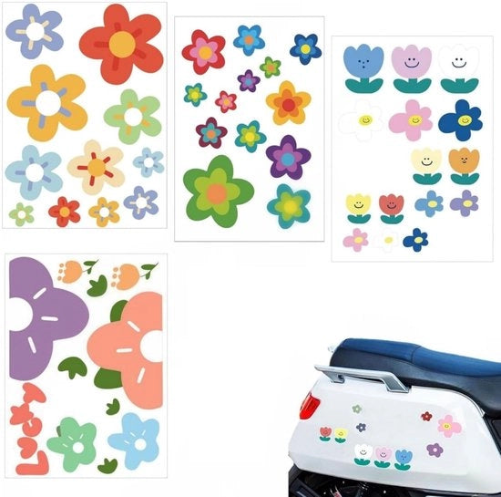Sticker per Bicicletta - Disegno di Fiori - 4 Fogli - Impermeabile - Autoadesivo - Decorativo - Adatto per Interno/Esterno - Sticker Decorativo