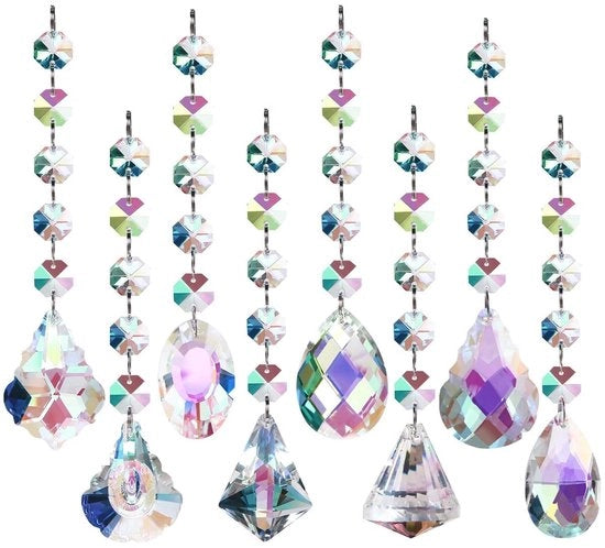 Decorazione per Interno/Esterno - 8 pezzi - Hanger con Cristalli - Prisma di Vetro - Decorazione per la Casa - Decorazione per la Luce - Adatto per Bicchiere e Vaschetta