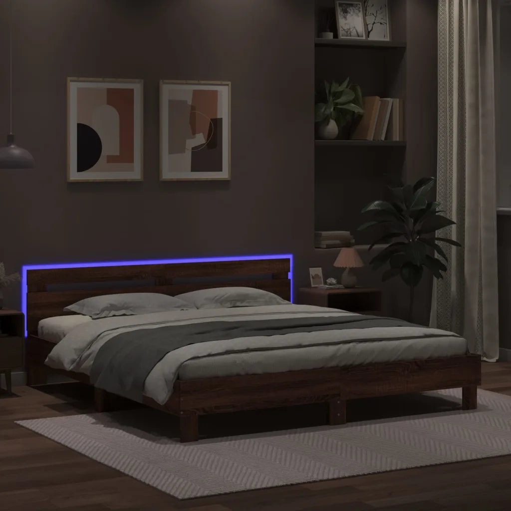 Giroletto con Testiera e LED Rovere Marrone 200x200 cm 3207524