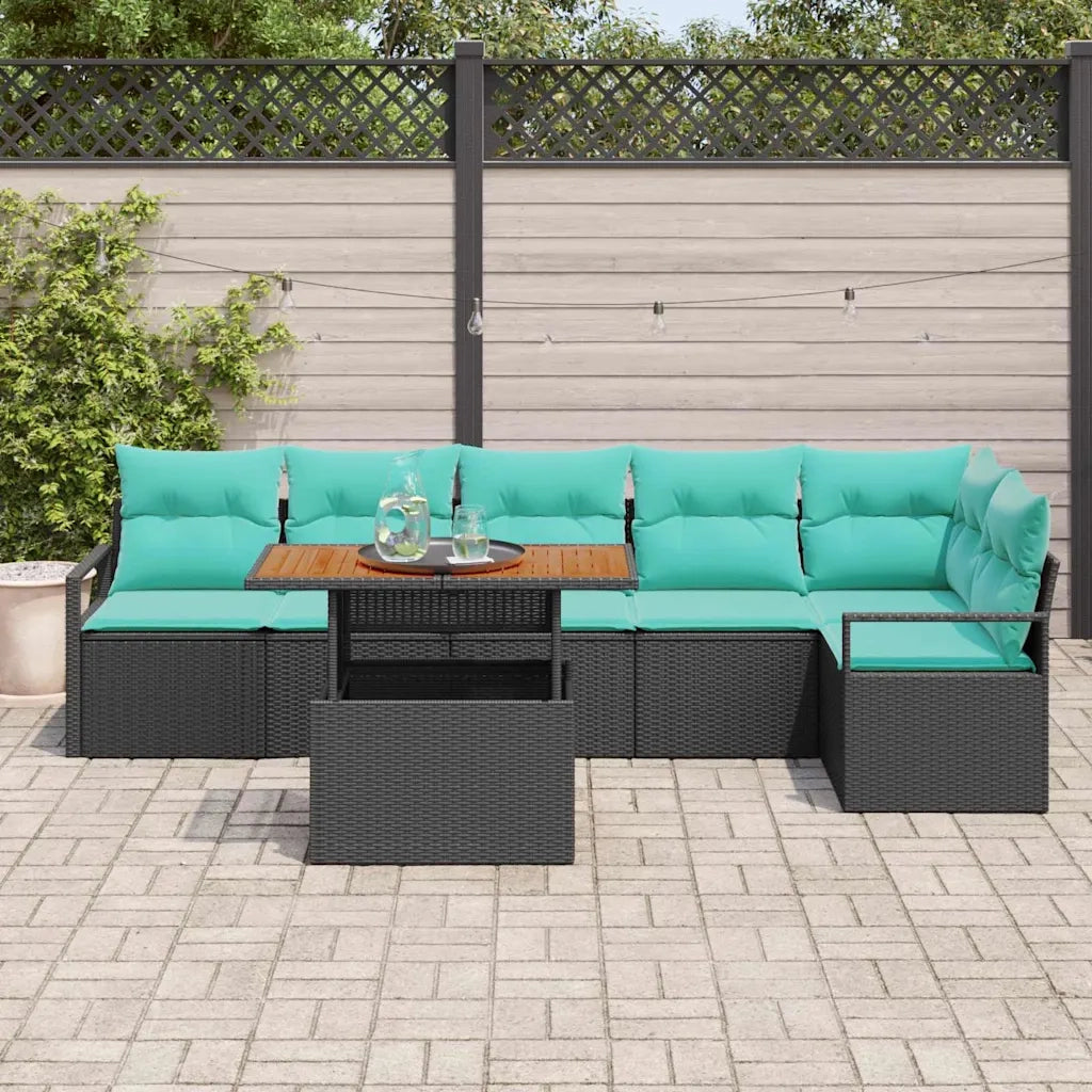 Set da Pranzo per Giardino con cuscino 7 pcs Nero e Verde acqua 3349724