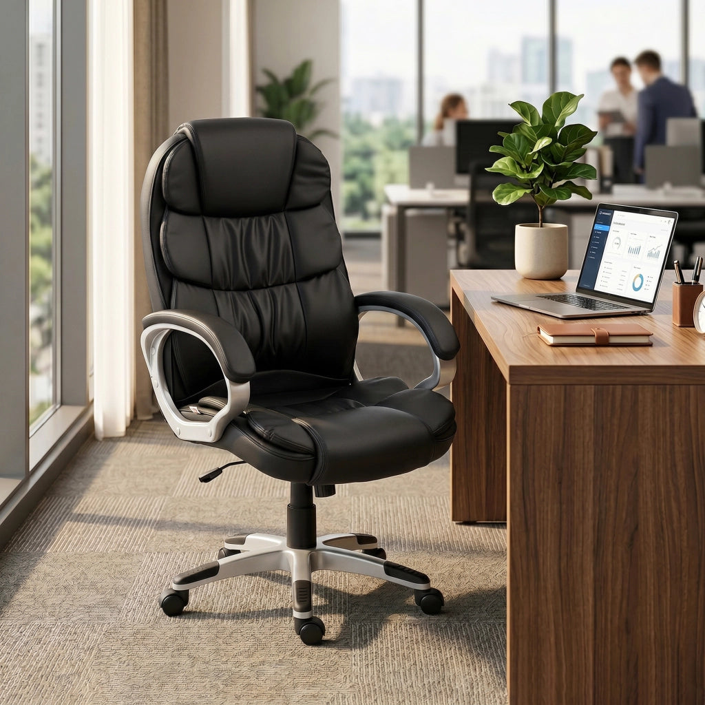 Sedia da Ufficio Ergonomica Girevole ¨C Xylo ¨C Pelle PU Nero, Regolabile, Capacit¨¤ 120kg