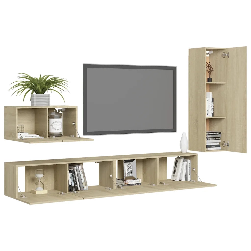 Set di Mobili Porta TV 4 pz Rovere Sonoma in Legno Multistrato 3078991