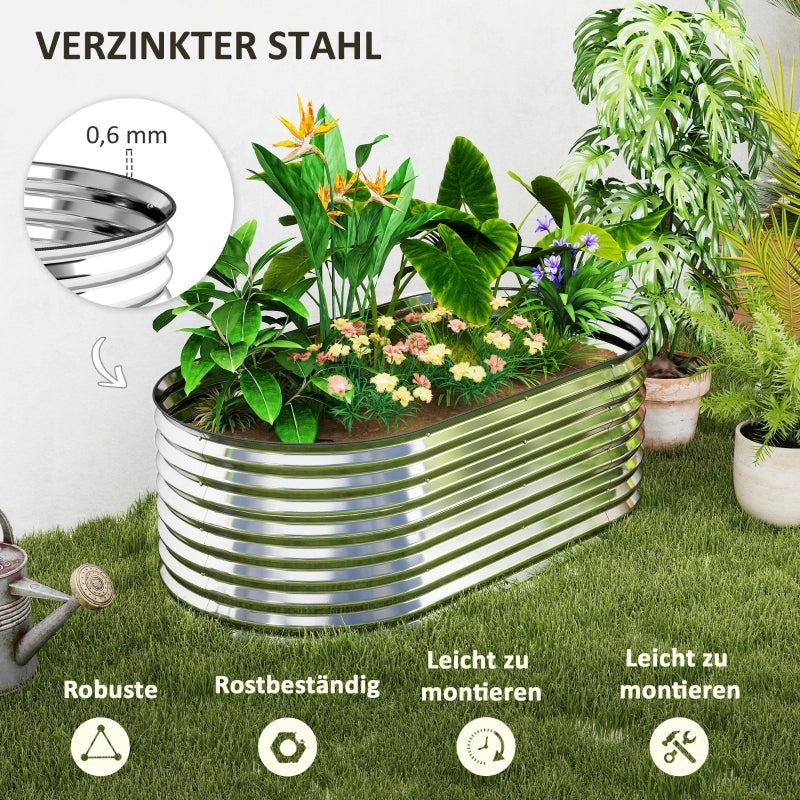Fioriera in metallo con bordo di sicurezza e guanti, fondo aperto, 160L x 80P x 56A cm, grigia