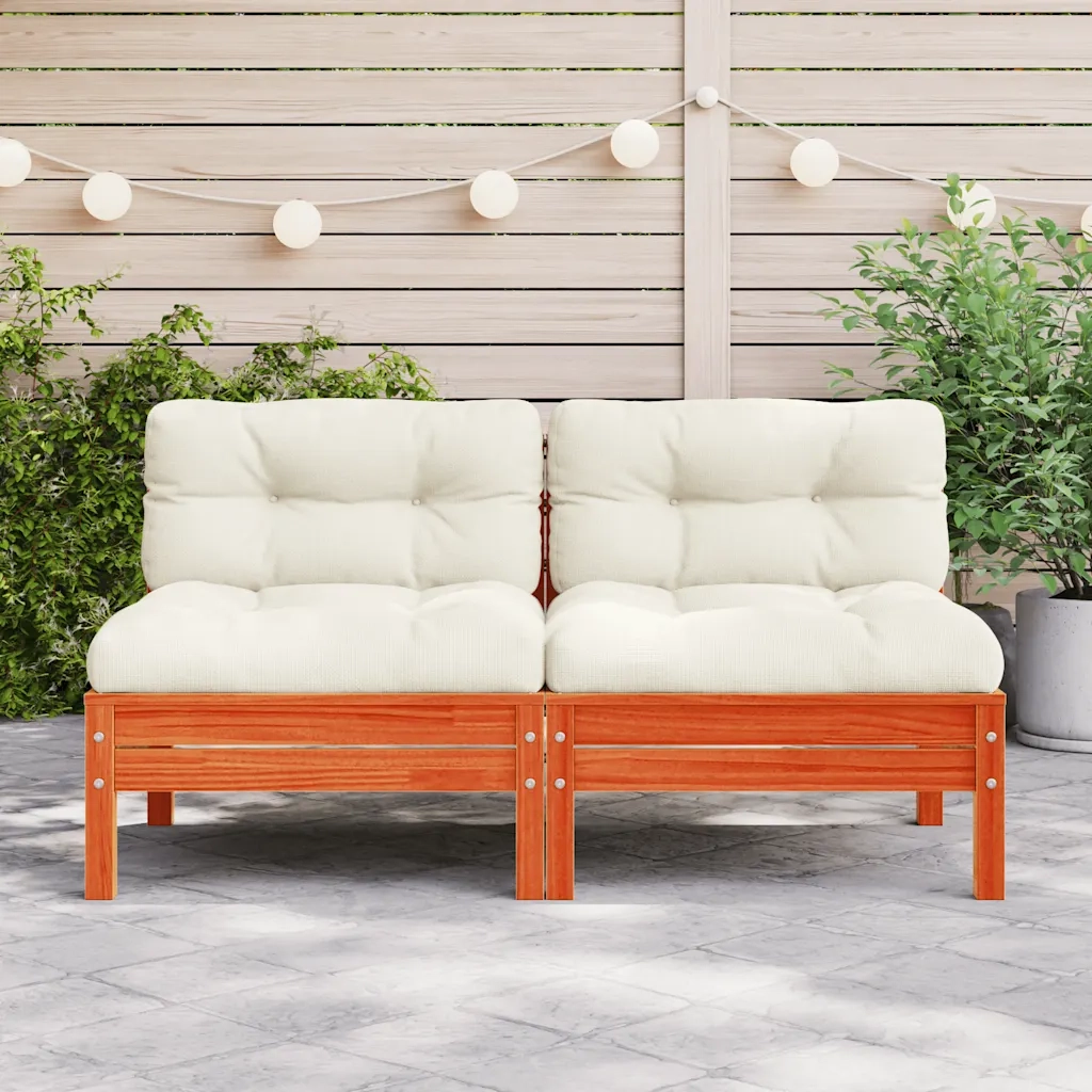 Divano Giardino Senza Braccioli Cuscini 2pz Marrone Cera Pino 838162