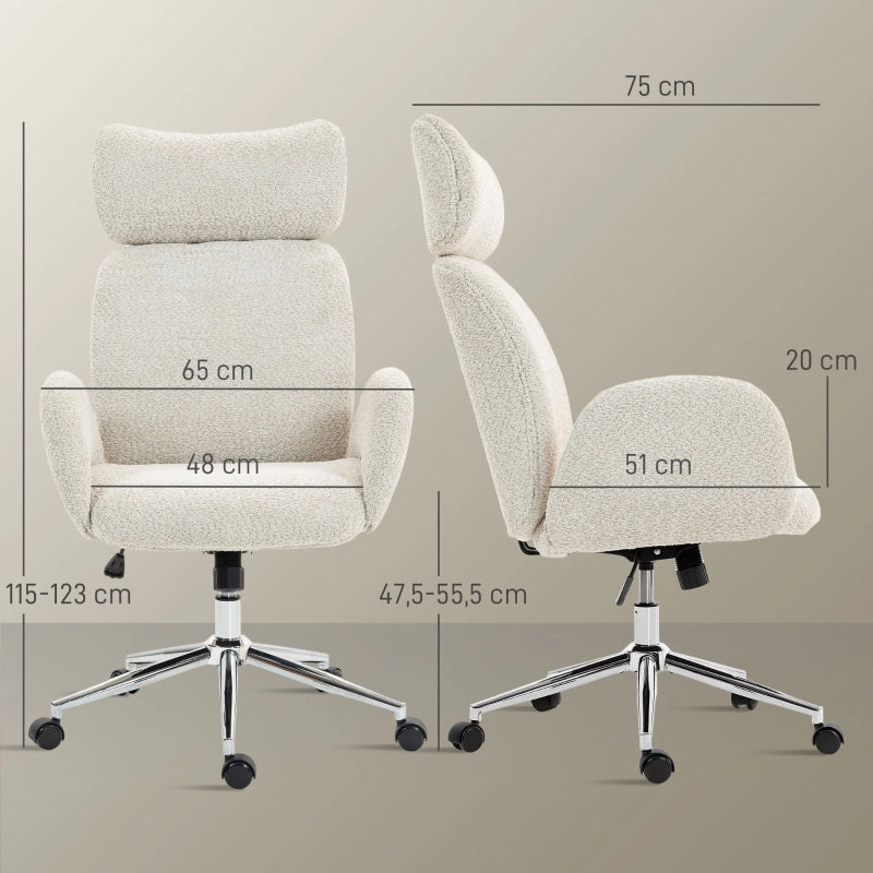 Sedia da Ufficio Ergonomica con Poggiatesta Regolabile, Inclinazione e Ruote, in Poliestere Grigio Chiaro