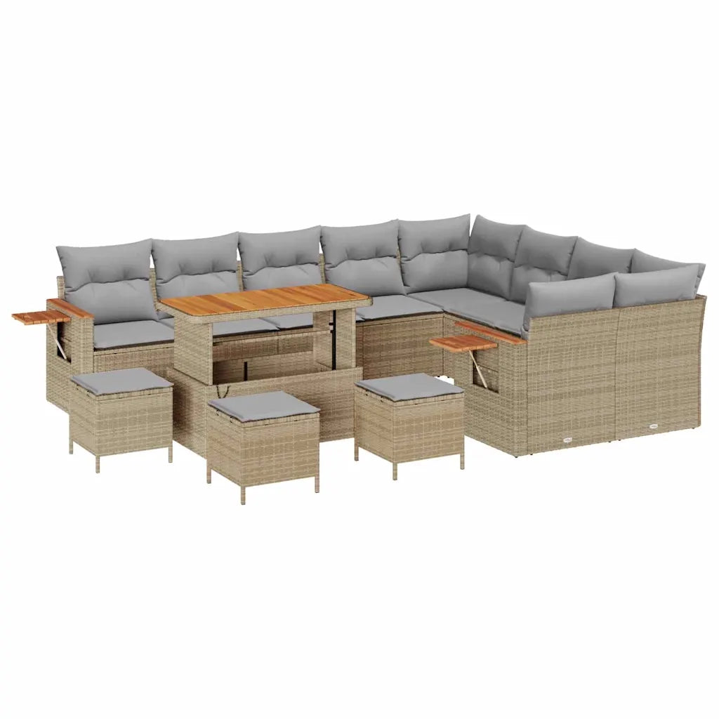 Set Divano da Giardino 14 pcs Beige e Grigio Chiaro polyrattan