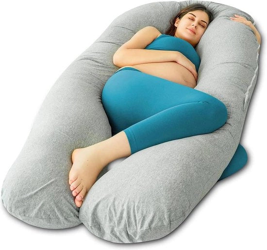 Cuscino per la gravidanza a forma di U, cuscino da lato, cuscino per l'allattamento con copertura rimovibile e lavabile (jersey, grigio, 165 × 80 cm)