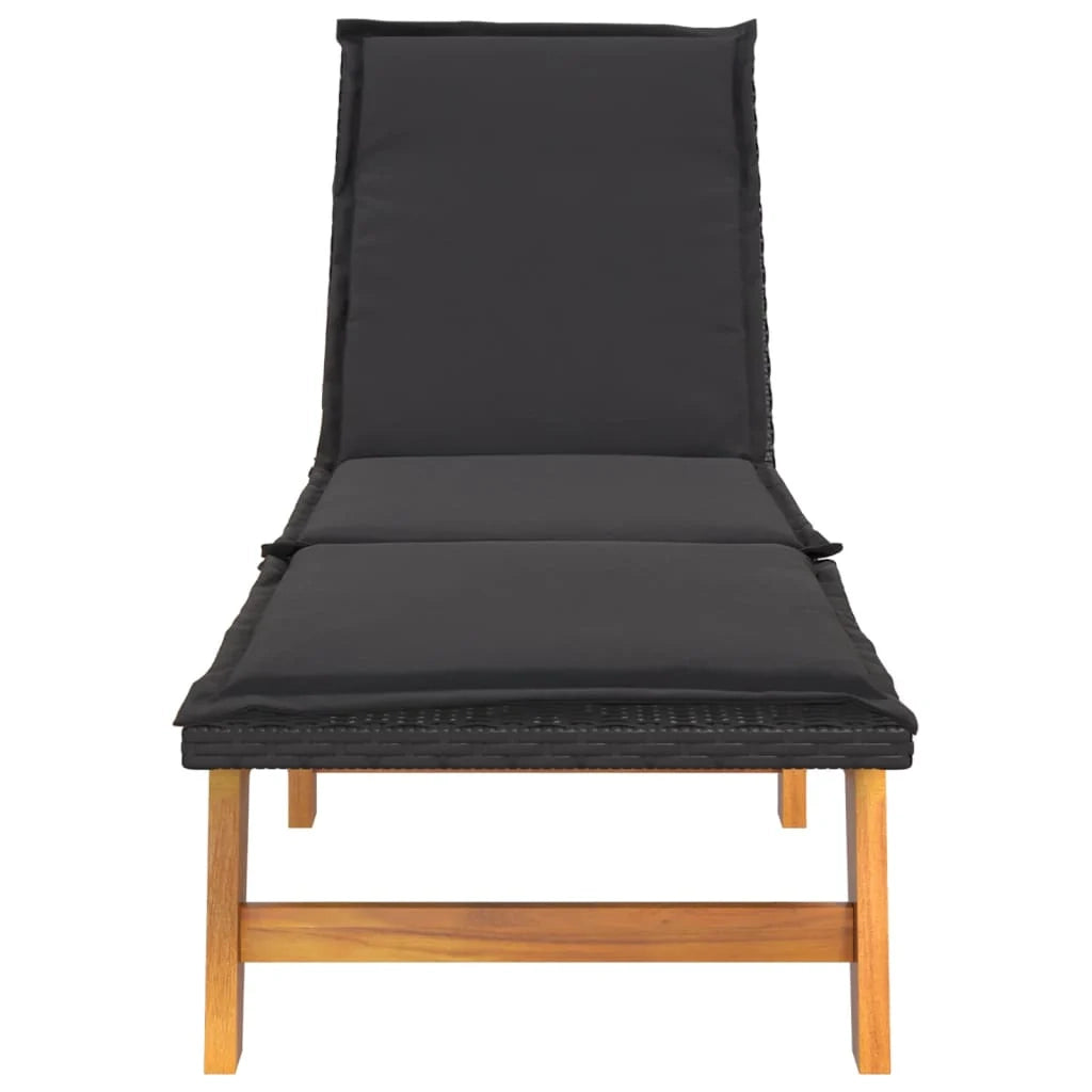 Lettino prendisole sedia a sdraio lettino prendisole letto da giardino mobili da esterno per patio con cuscino resina intrecciata/legno massello di acacia 02_0012532