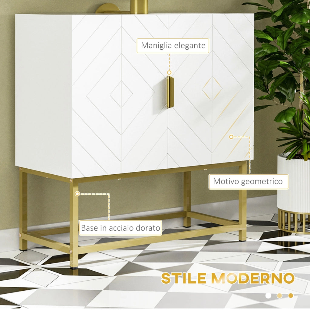 Mobile Sottolavabo Bagno con Armadietto 2 Ante ¨C Zephmum ¨C Legno e Acciaio, Bianco e Oro, 60x30x65cm
