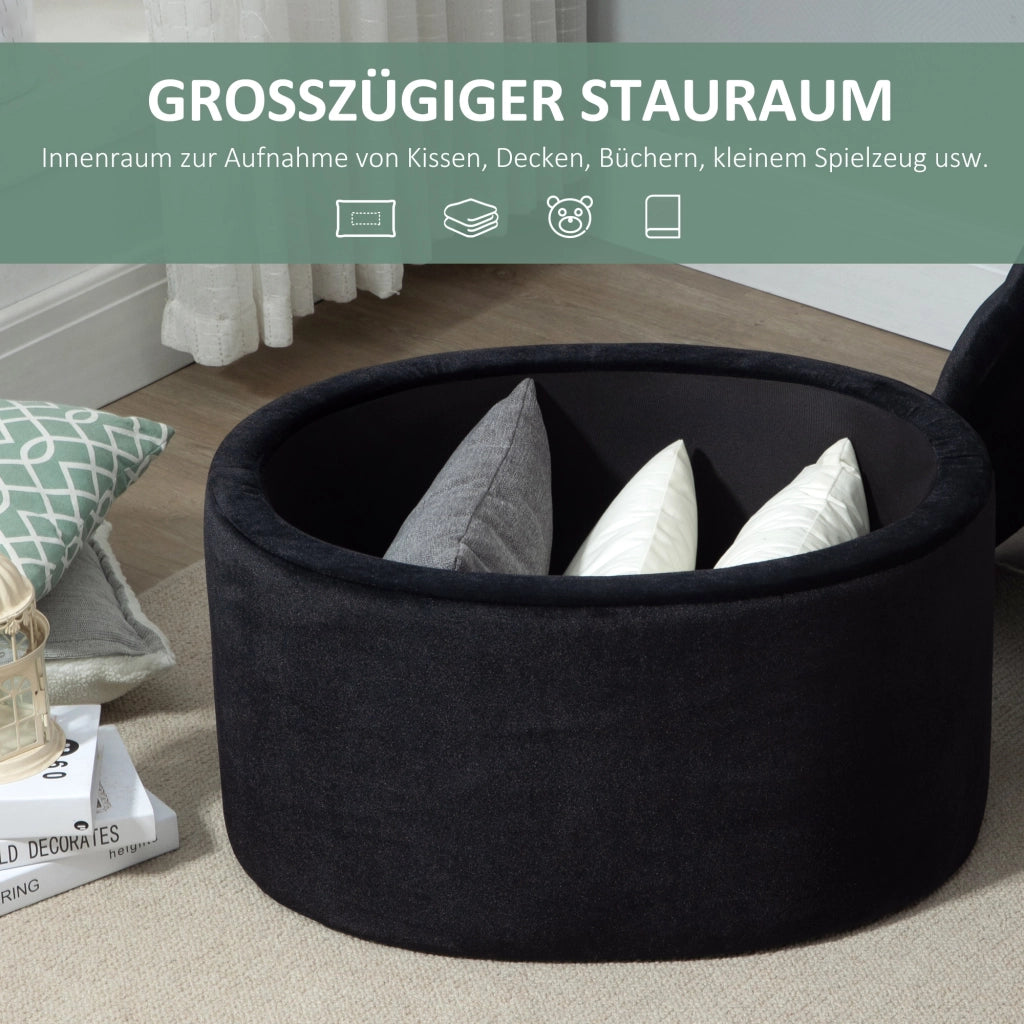 Pouf contenitore, Panca imbottita, Forma ovale, Poliestere, Nero