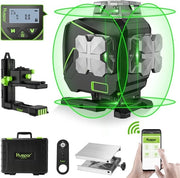 Livello laser automatico con 4 x 360° fasci verdi e schermo LCD - orizzontale e verticale