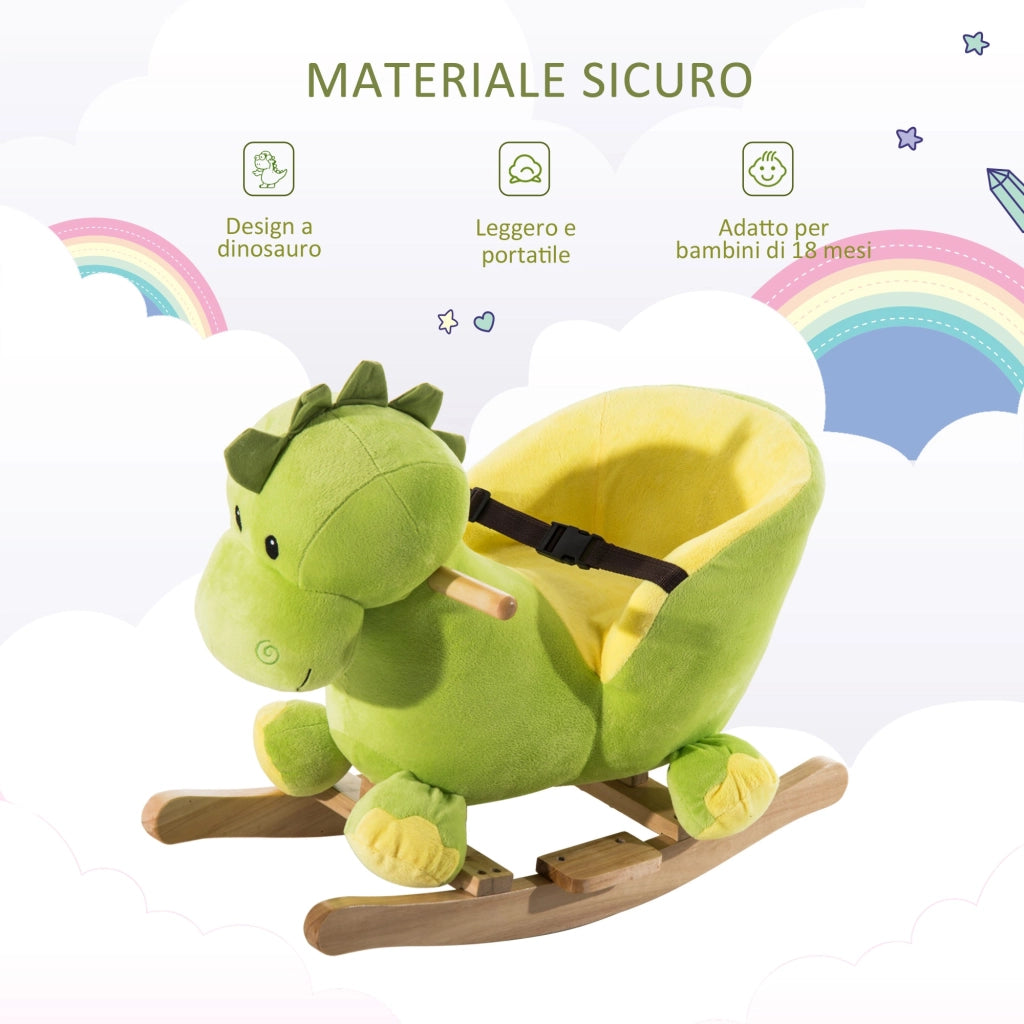 Drago a Dondolo per i Bambini in Legno Verde e Giallo