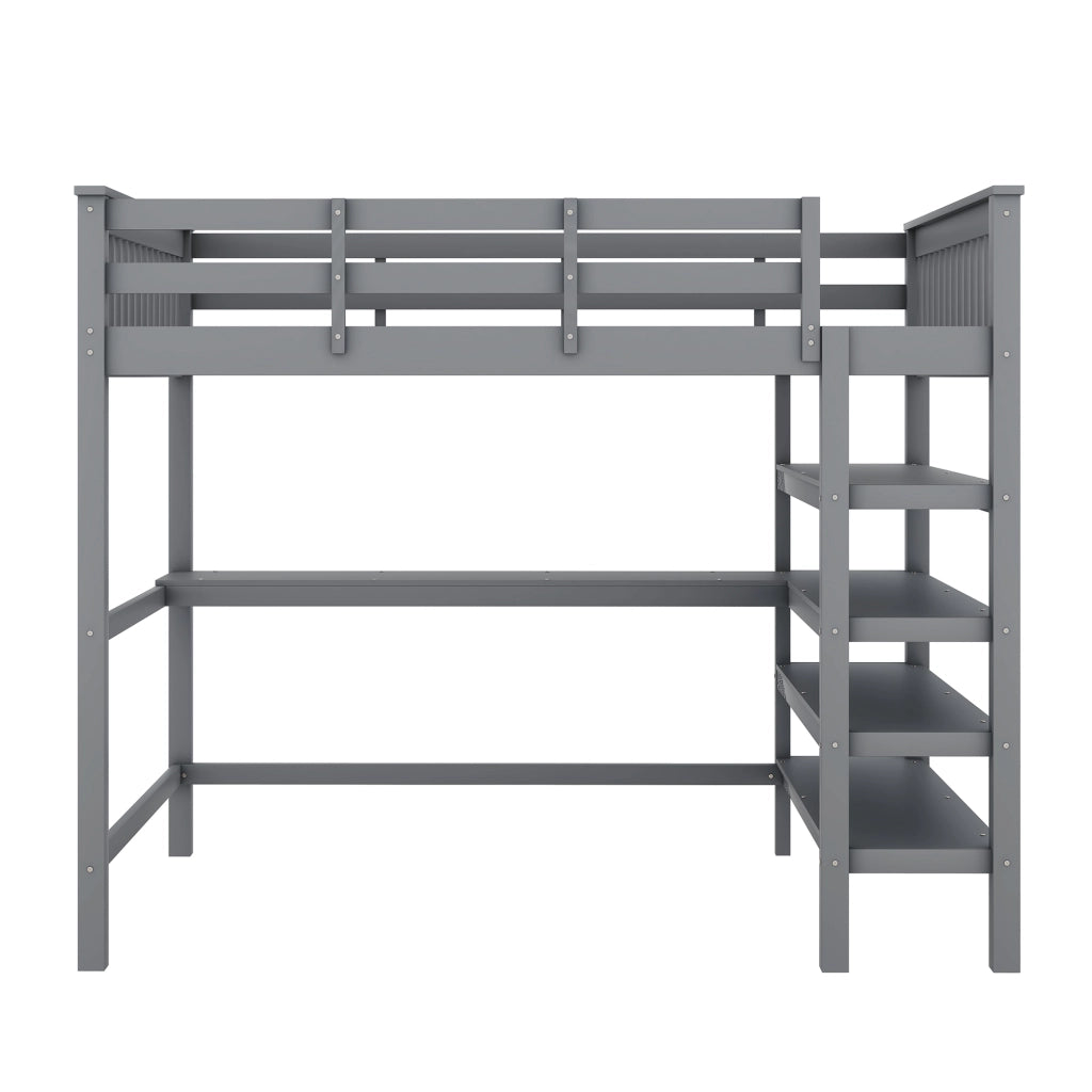 Letto a castello per bambini - Zephmum - 140x200 cm - Grigio - Con ripiani e scrivania
