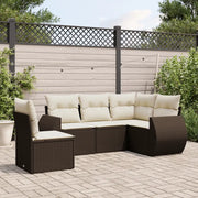 Set Divano da Giardino 5 pz con Cuscini Marrone in Polyrattan