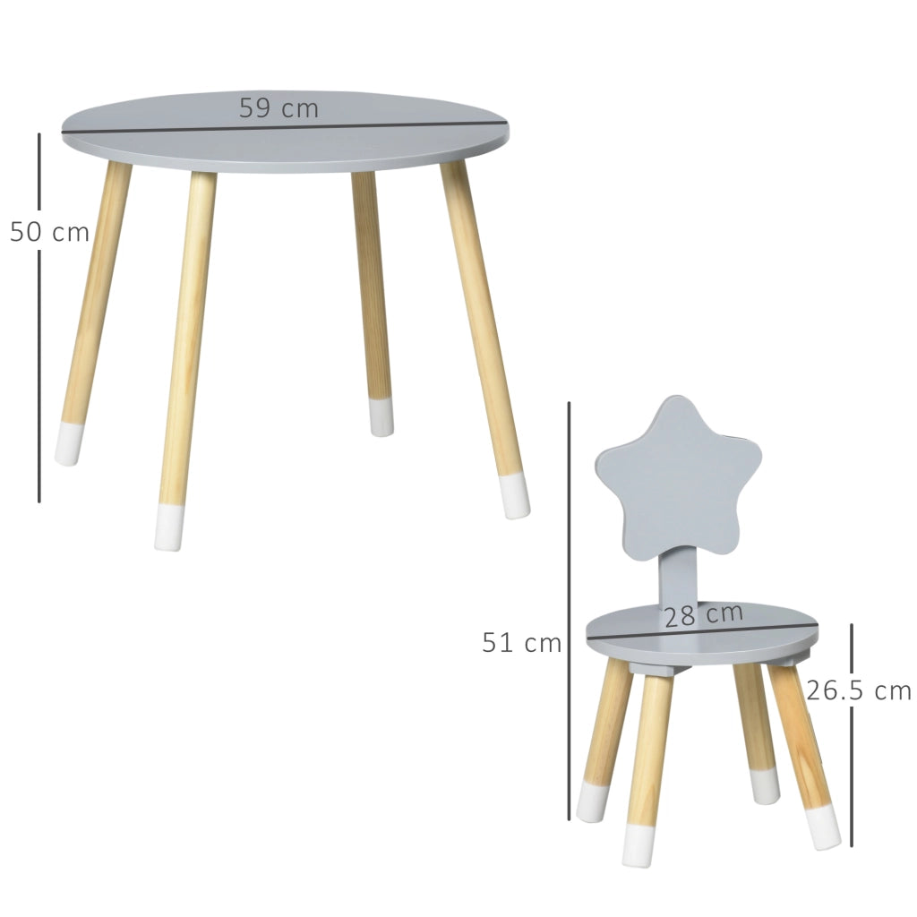 Set Tavolo con 2 Sedie per Bambini in Legno, Et¨¤ da 18 Mesi a 4 Anni, Grigio