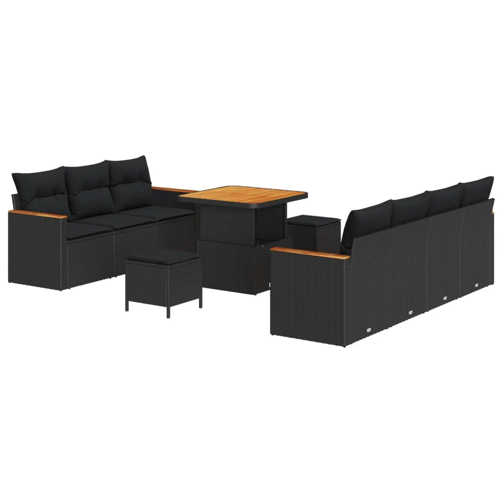 Set Divano da Giardino con cuscino 14 pcs Nero polyrattan