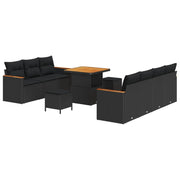 Set Divano da Giardino con cuscino 14 pcs Nero polyrattan