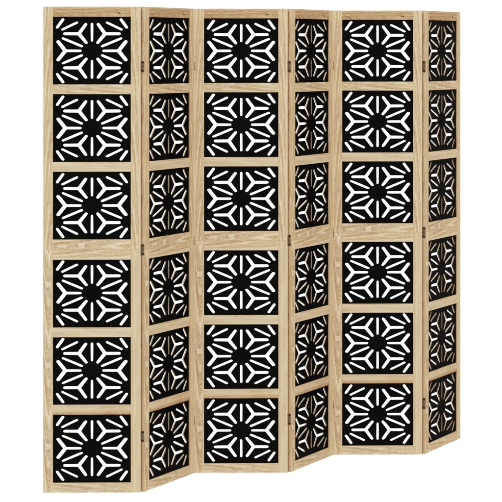 Divisorio Ambienti | Divider per stanze | Paravento 6 Pannelli Marrone e nero Legno di Paulownia