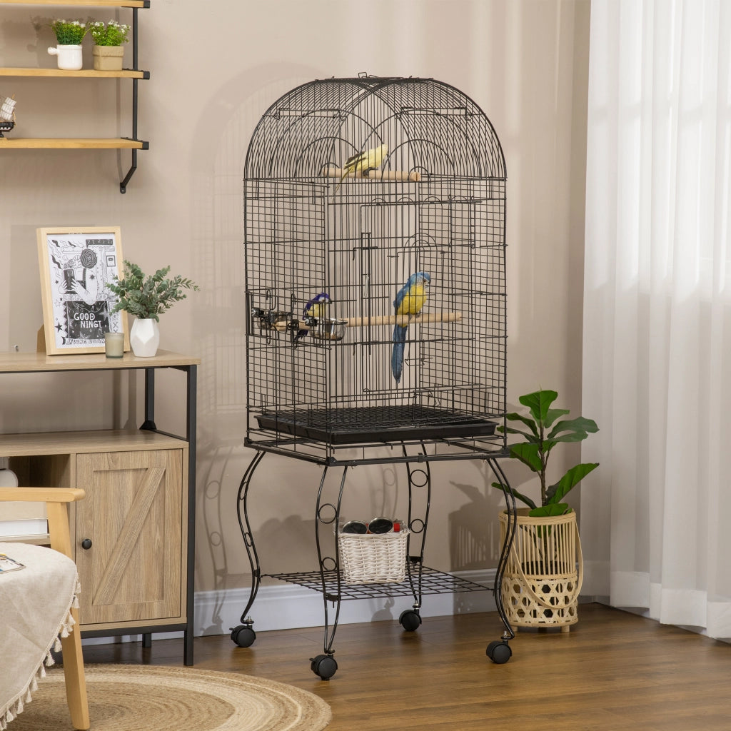 Gabbia per Uccelli con Supporto e Ruote ¨C Minimal ¨C Nero 51x51x153 cm