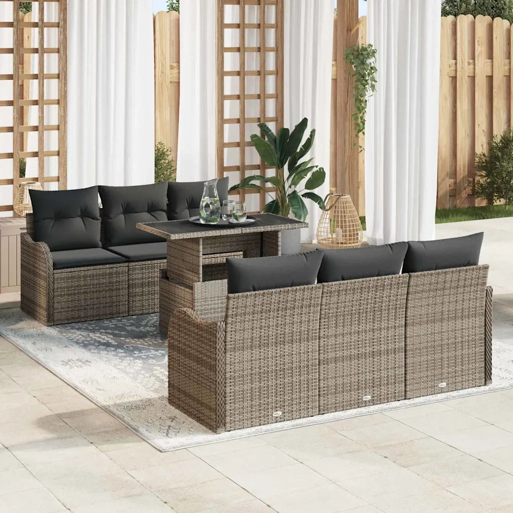 Set Divano da Giardino con cuscino 7 pcs Grigio Poly Rattan