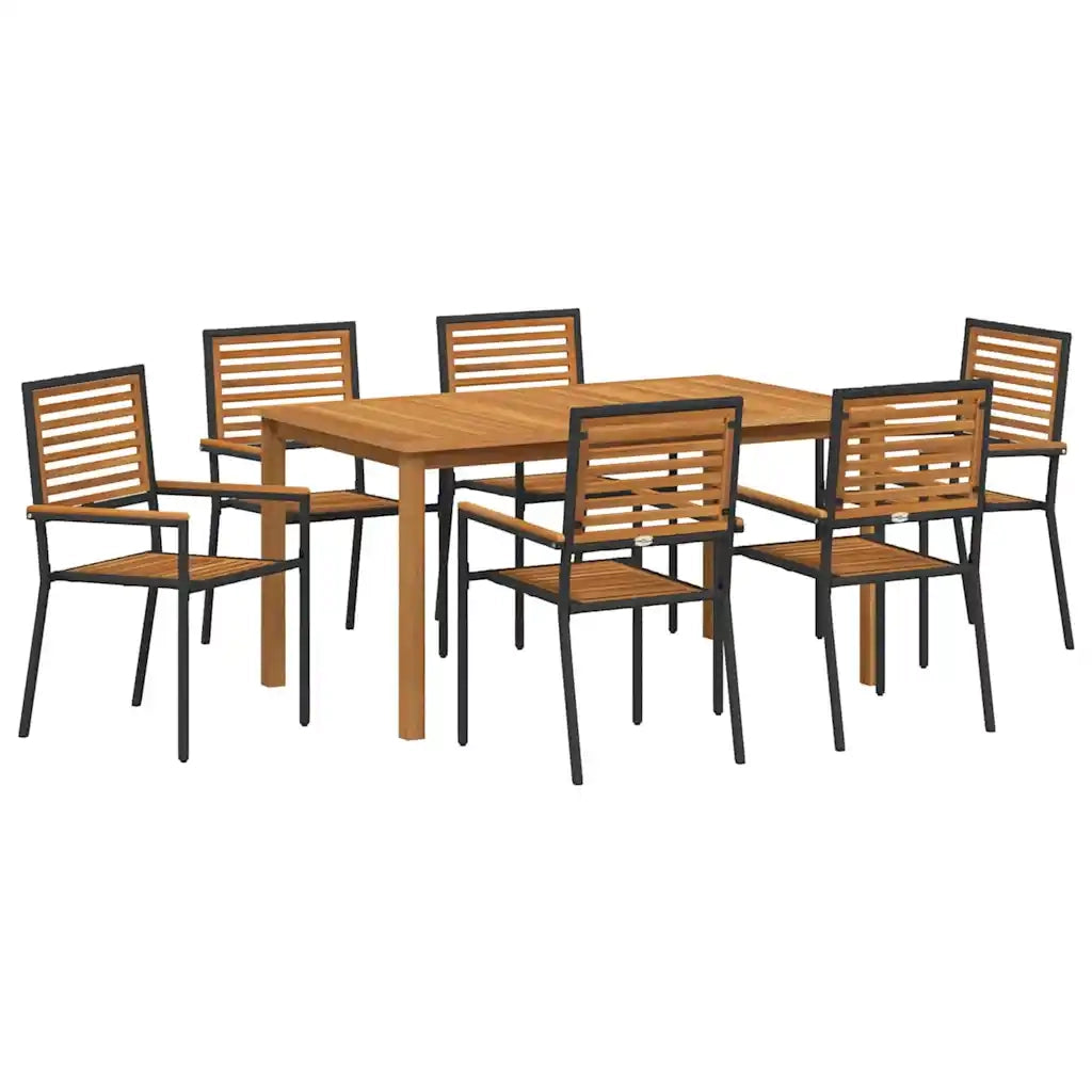 Set da Pranzo per Giardino 7 pcs Nero Legno di Acacia Massello