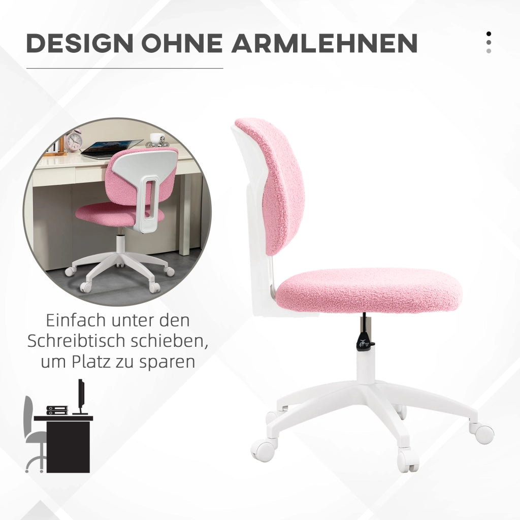 Sedia da ufficio girevole regolabile in altezza senza braccioli con schienale medio in poliestere rosa 48 × 53 × 80-90 cm