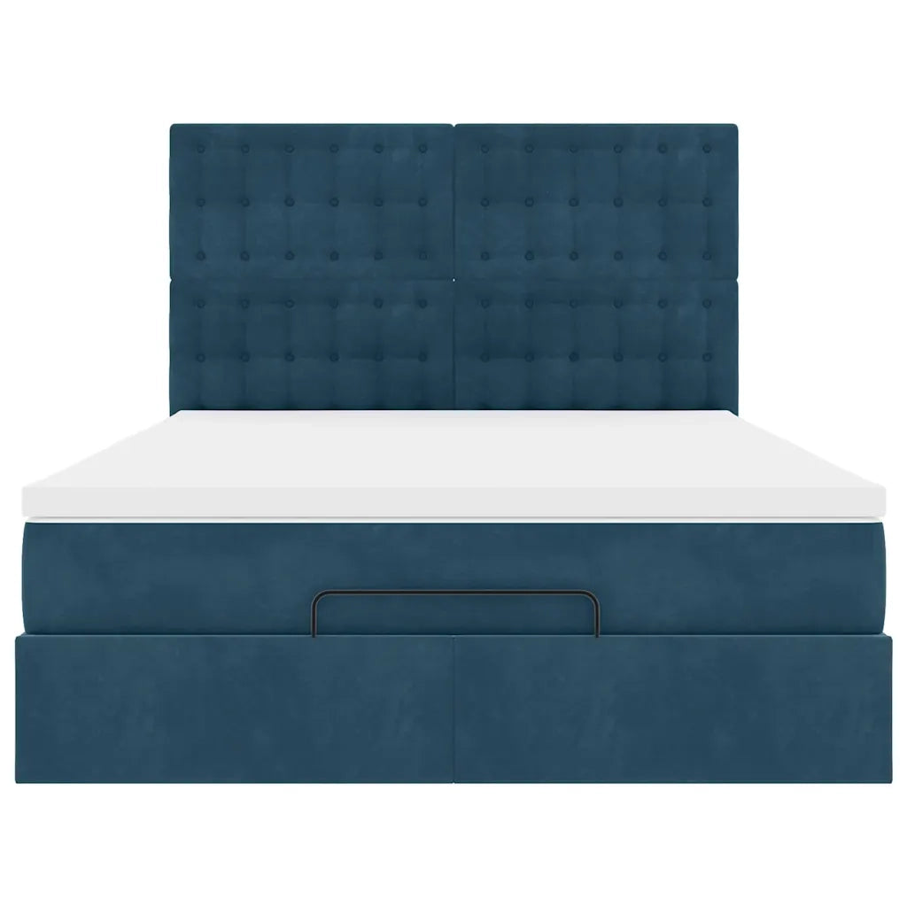Struttura Letto Pouf con Materassi Blu 140x200cm in Velluto 3313623
