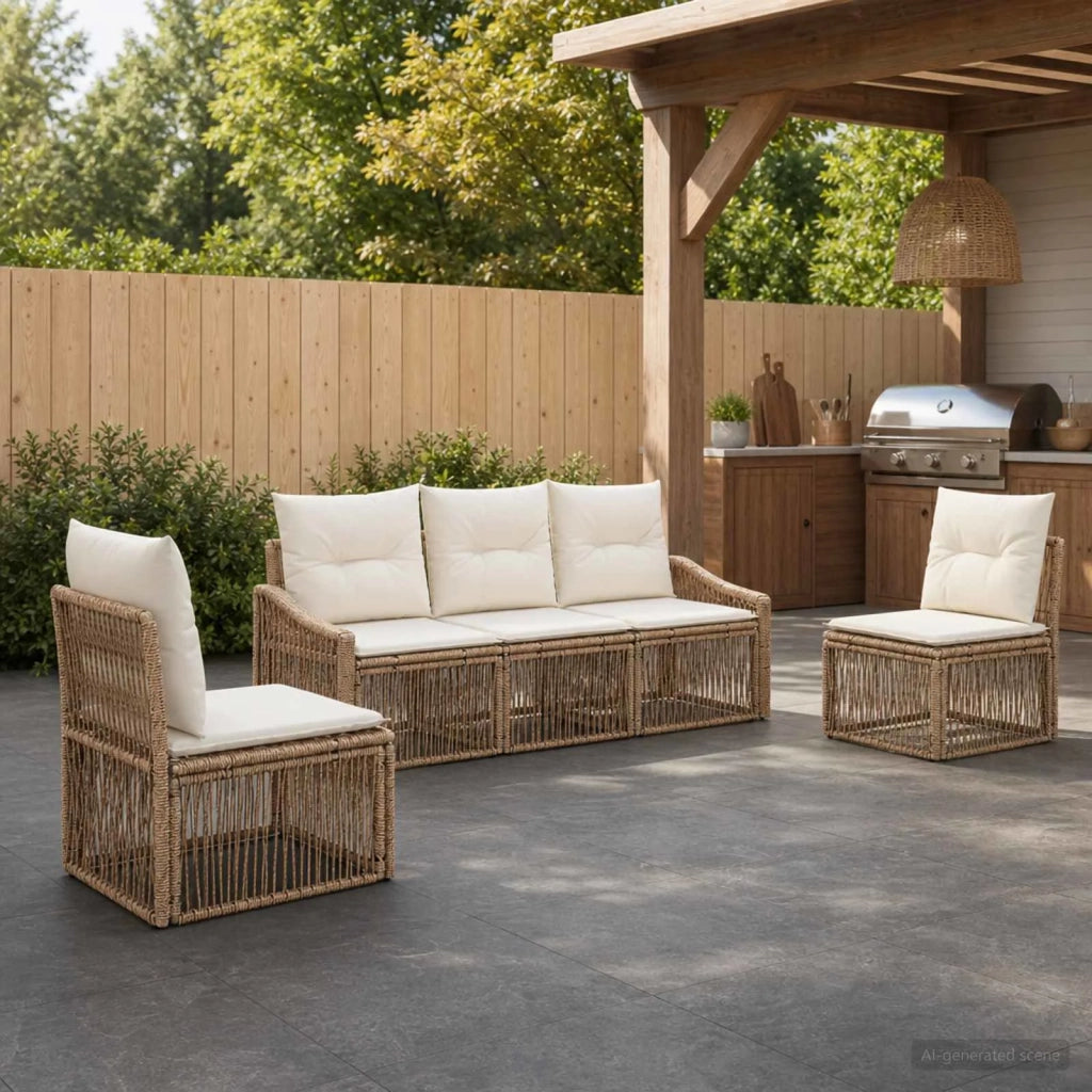 Set Divano da Giardino 5 pz Beige polyrattan 3435963