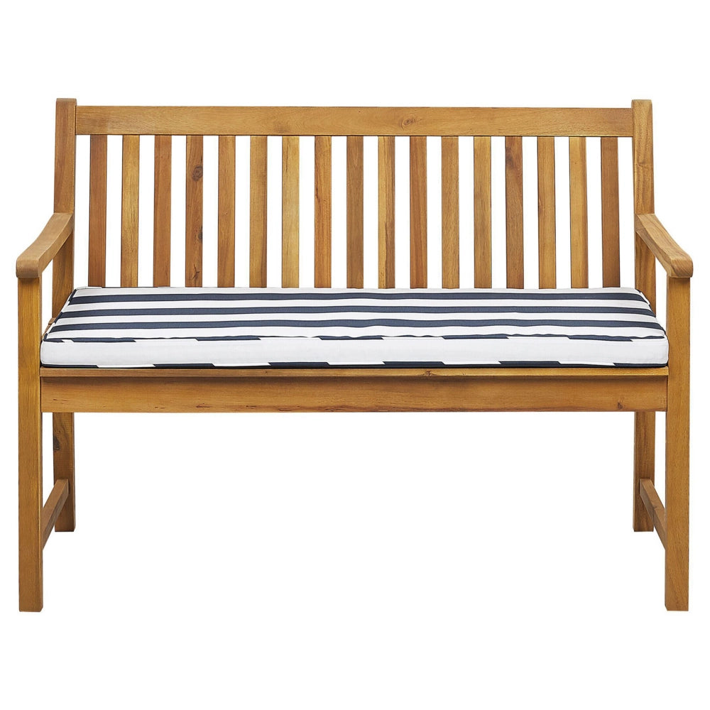 Panca da giardino leggera in legno di acacia 120 cm blu cuscino da seduta imbottitura a doghe design patio esterno stile rustico