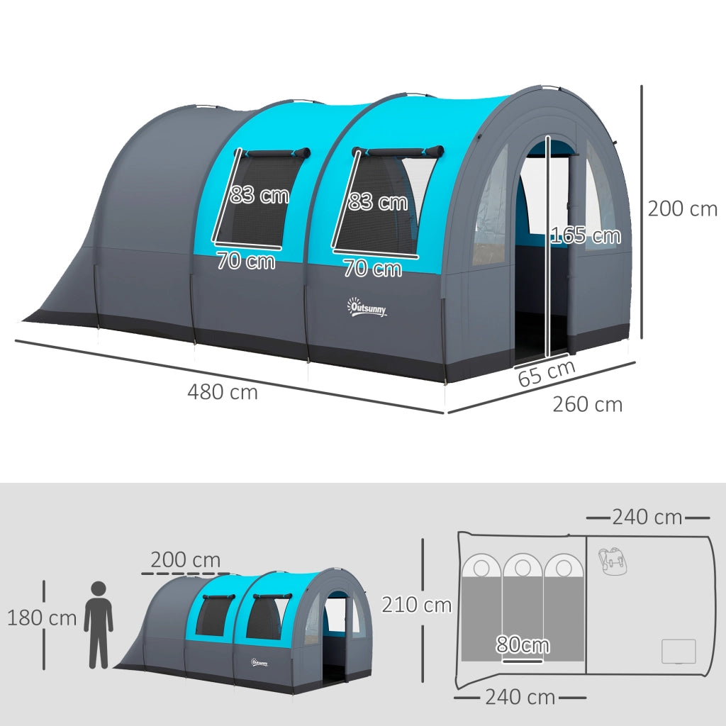 Tenda da Campeggio 3 Posti ¨C Minimal ¨C Grigio e Blu, 480x260x200 cm