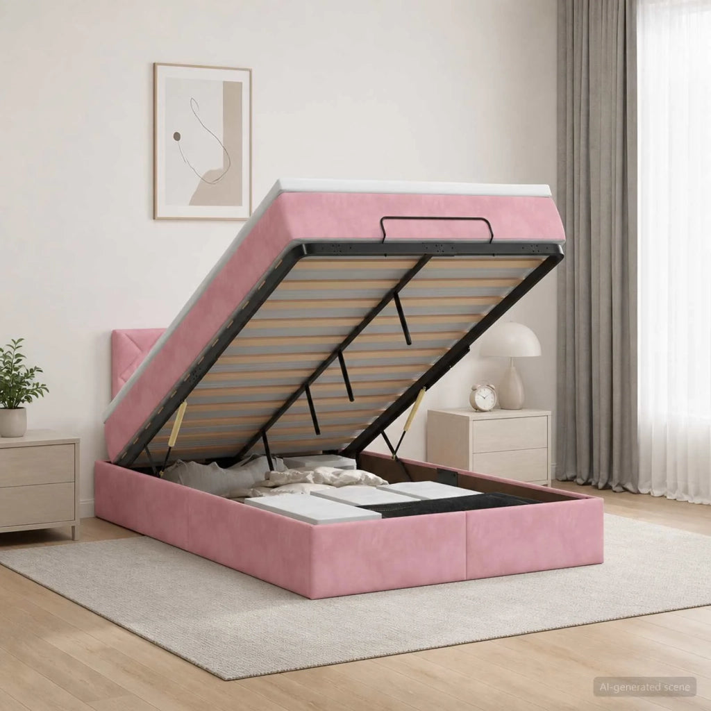 Letto Ottomano con Materasso e LED Rosa 120 x 190 cm Velluto 3457202