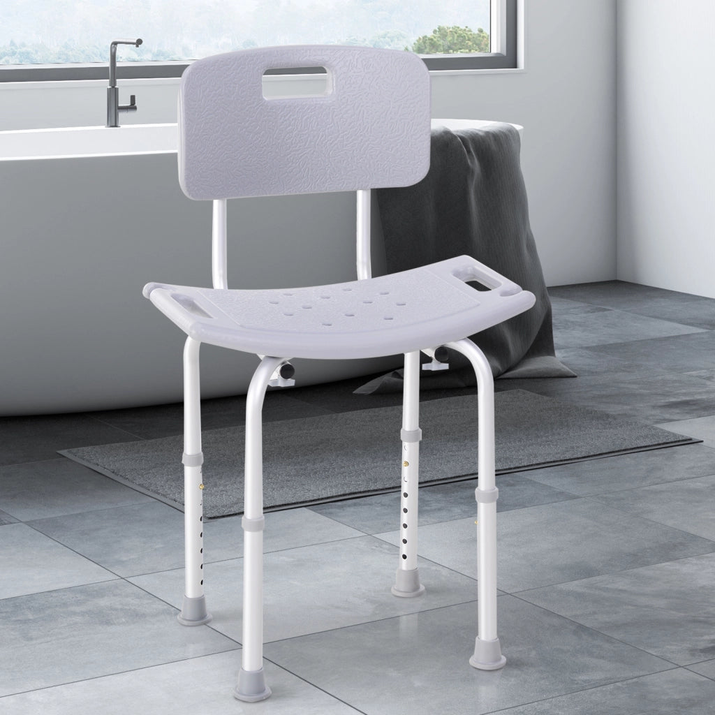 Sedia da Doccia per Bagno in Alluminio e Plastica Altezza Regolabile 8 Livelli 71-88cm Piedini Antiscivolo