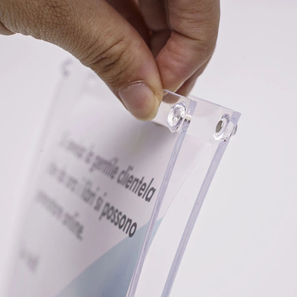 Porta avvisi da banco magnetico in Plexi profilo curvo Monofacciale - A5 Verticale