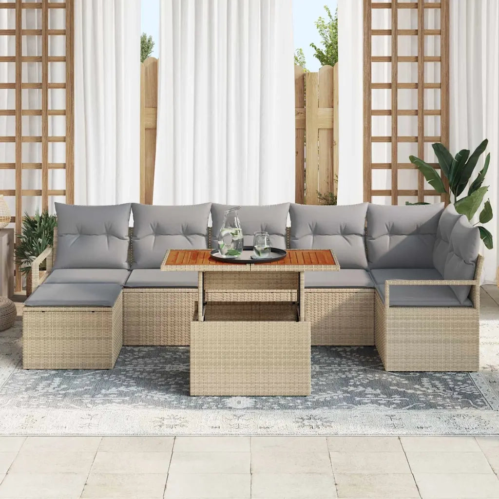 Set da Pranzo per Giardino con cuscino 8 pcs Beige e grigio