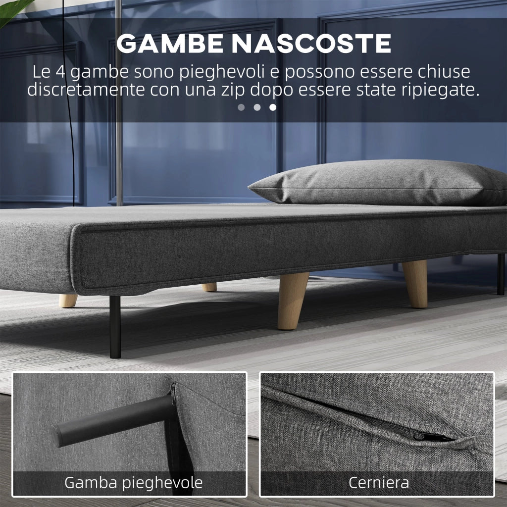 Poltrona Letto con Schienale Reclinabile su 6 Posizioni 94x78x80 cm in Tessuto Grigio