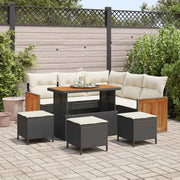 Set Divano da Giardino 9 pcs Nero e Crema polyrattan