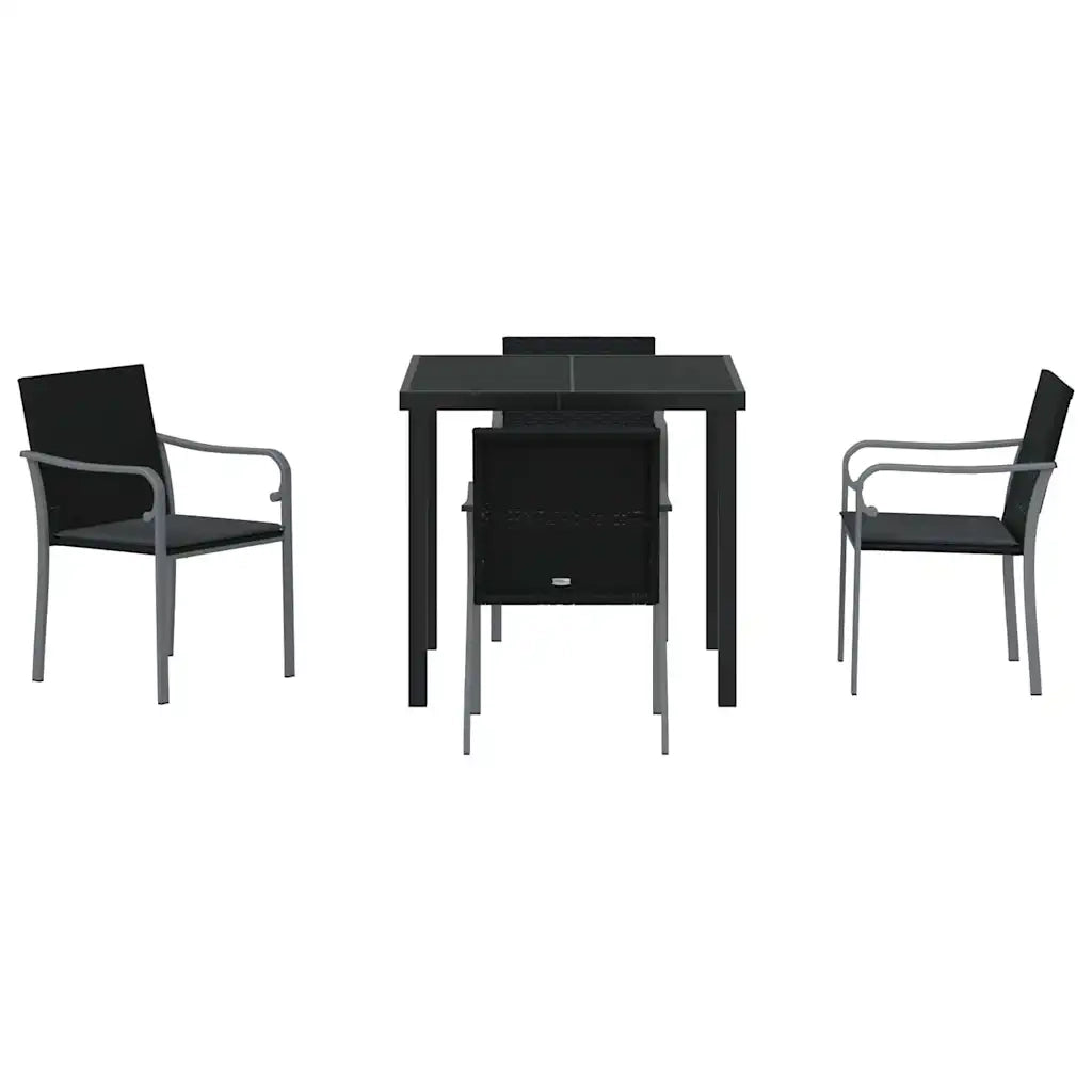 Set da Pranzo per Giardino 5 pcs Nero e Grigio Rattan in PE 3379052
