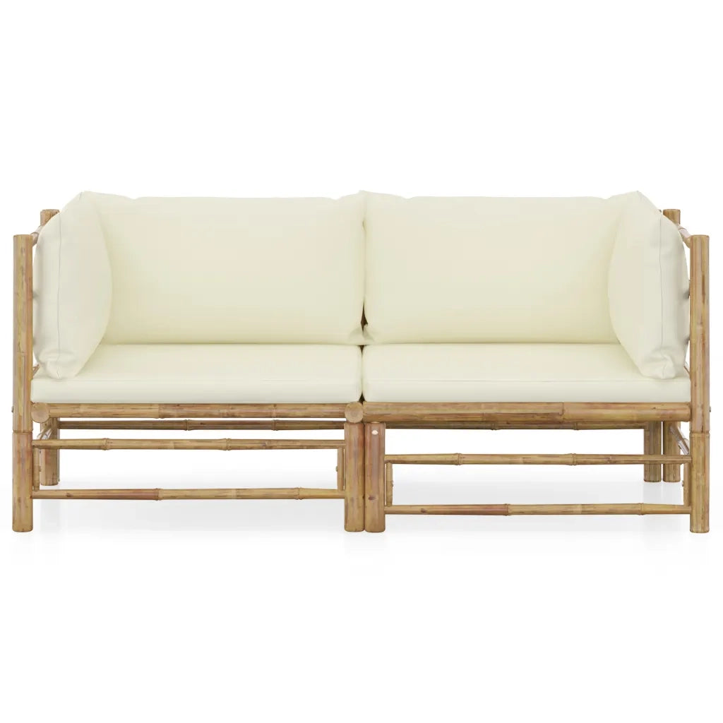 Set Divani da Giardino 2 pz | Set Salotto da Giardino con Cuscini Bianco Crema in Bamb¨´